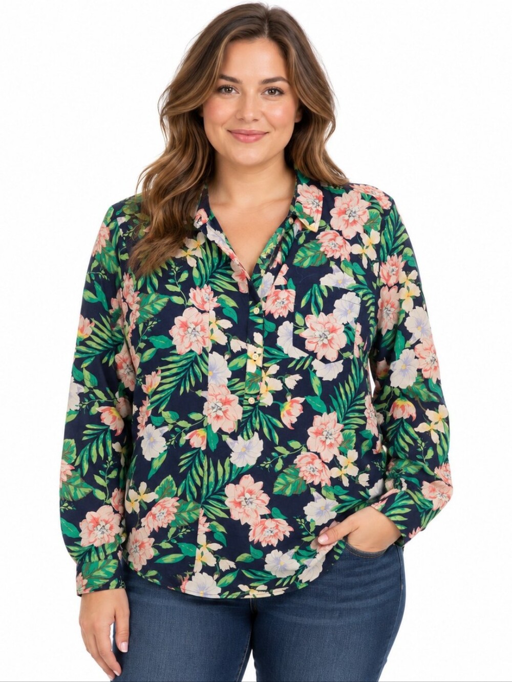Old Navy Tropical Floral Button-Down Blouse XL
